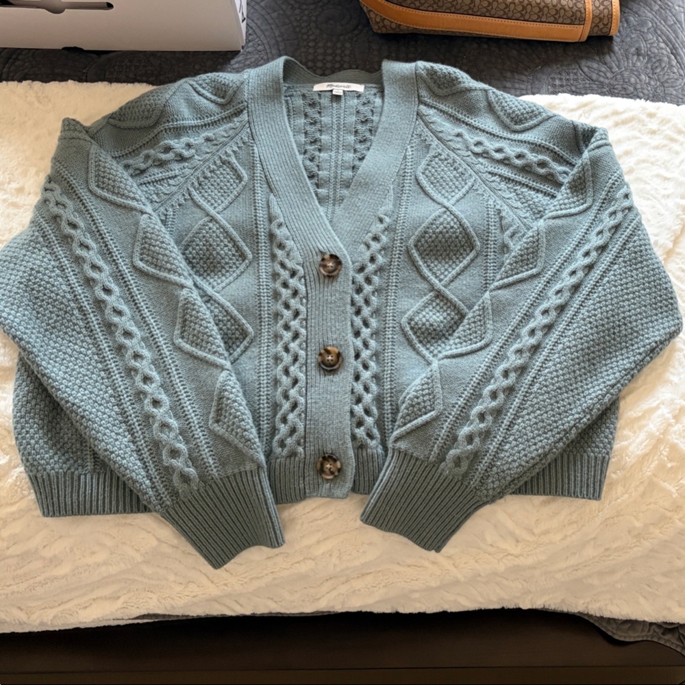 Madewell Textured Knit Cardigan - Light Blue